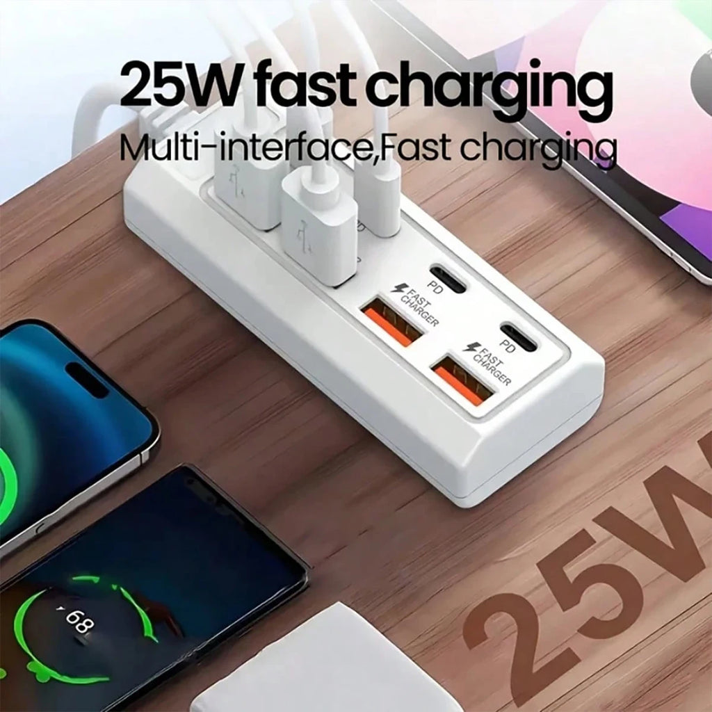 8-Terminal Station Fast Charging USB Hub Equipped 4 PD Ports 25W Qme