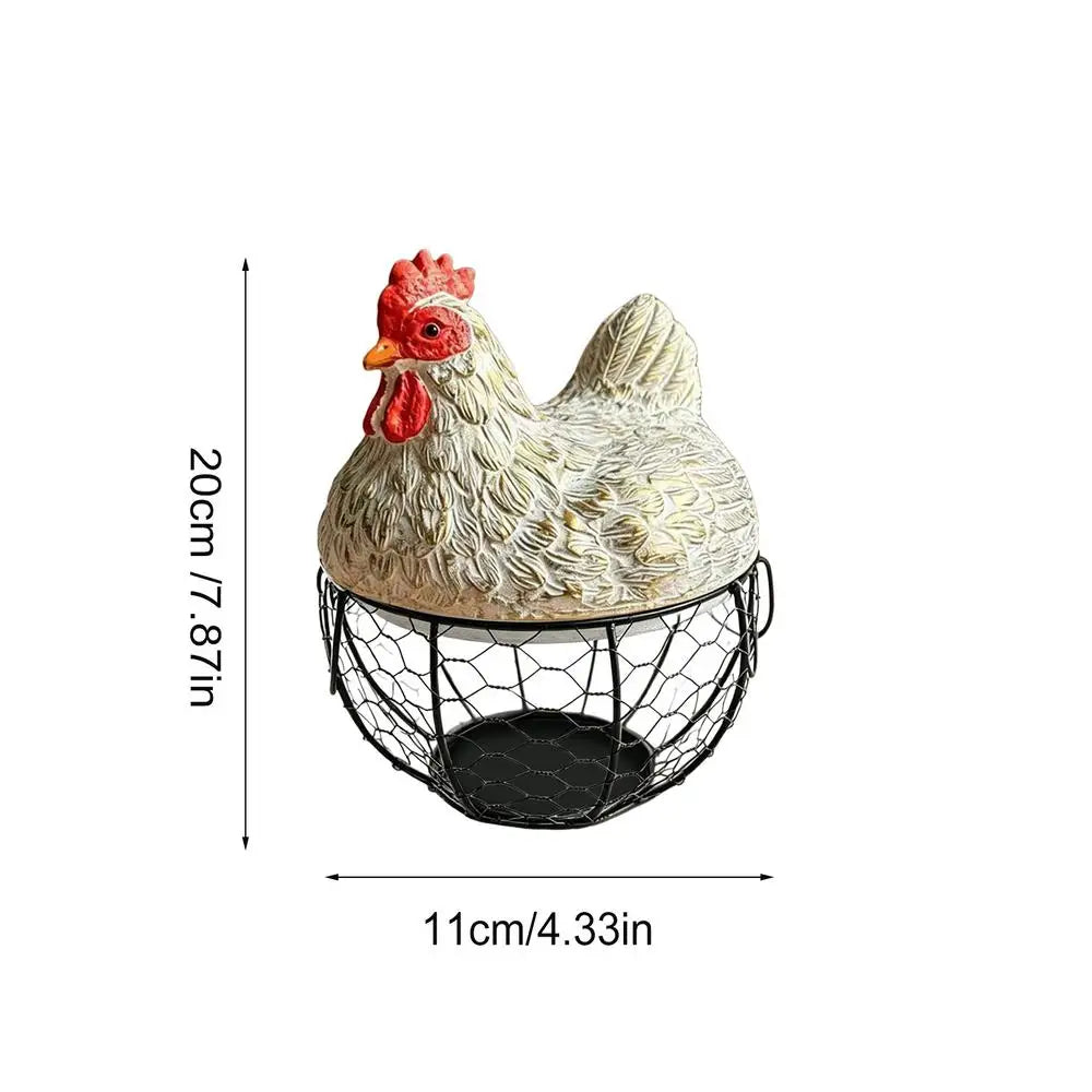 Egg Collecting Basket Chicken Design Lid Organizer Container Portable Round Collectiong Basket For Home Countertop Living Room Qme White China Mainland