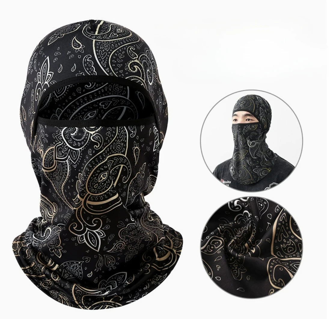 Summer Cool Balaclava Ice Silk Cycling Full Face Cap Sun Anti-UV Protection Sports Face Cover Headwear Bike Motorcycle Men's Hat Qme CycleBlack