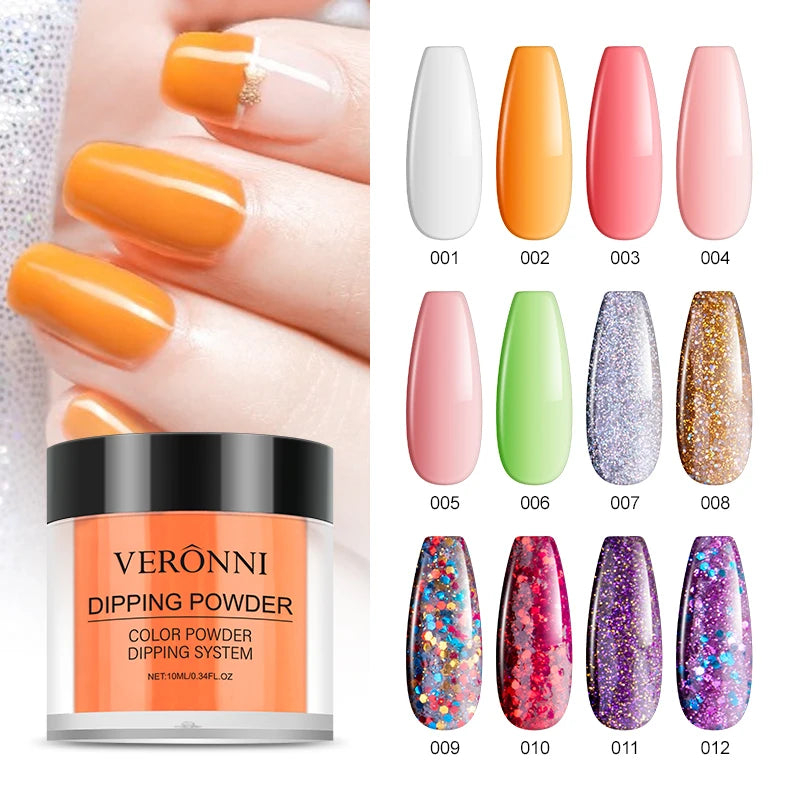 Nail Dipping Powder 6 Solid Colors Glitter Diamond Sequins Qme