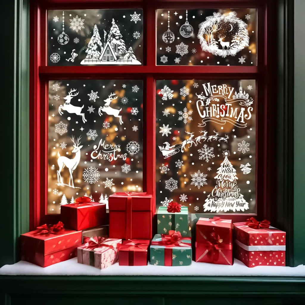 Christmas Window Stickers Glass Clings Decal Mural Pvc 9 Sheets Qme