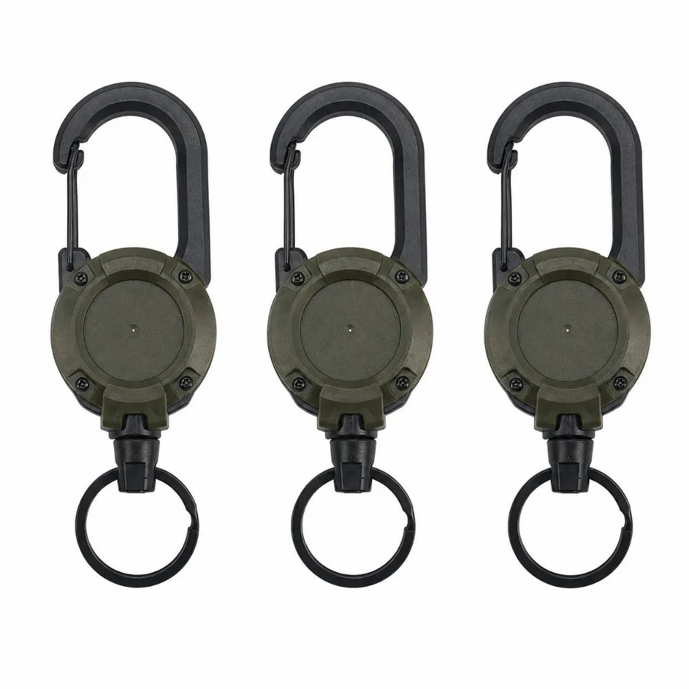 Retractable Steel Wire Key Reel Carabiner Buckle Heavy Duty Spring Key Ring Portable Key Tool For Outdoor Sports Use Qme Green-3 PCS