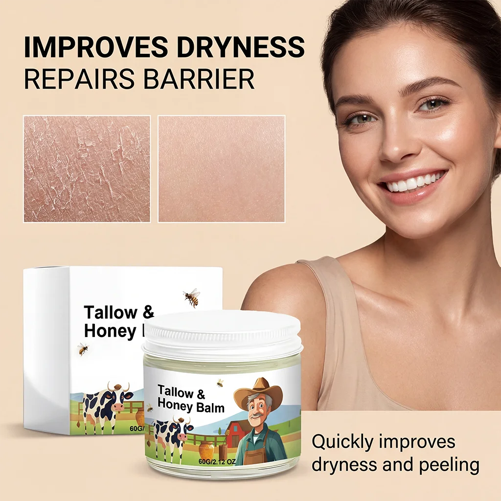 Hydrating Tallow & Honey Balm Skin Nourishing Smoothing Delicate Moisturizer to Improve Texture for Soft Firm Skin Daily Skincar Qme