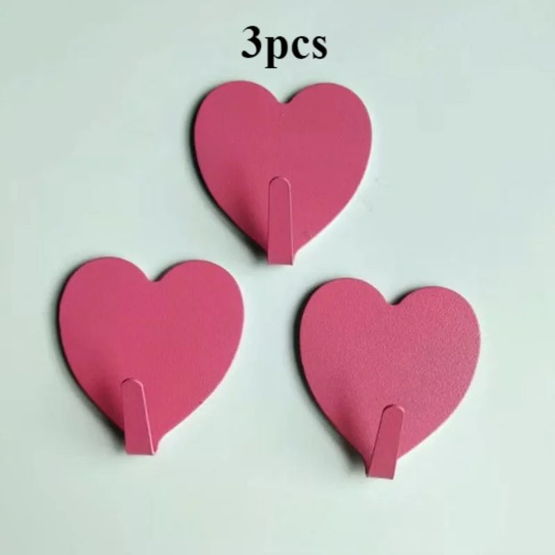 Heart-shaped adhesive hooks, wall hooks, heavy-duty hooks suitable for keys, hats, towels, bathroom supplies and household items Qme Rose Pink