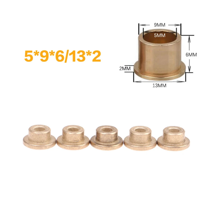 5Pcs Flanging Self-Lubricating Bearing Powder Metallurgy Oil Copper Bushing Guide Sleeve With Stepped Flange Hardware Qme 5x9x6