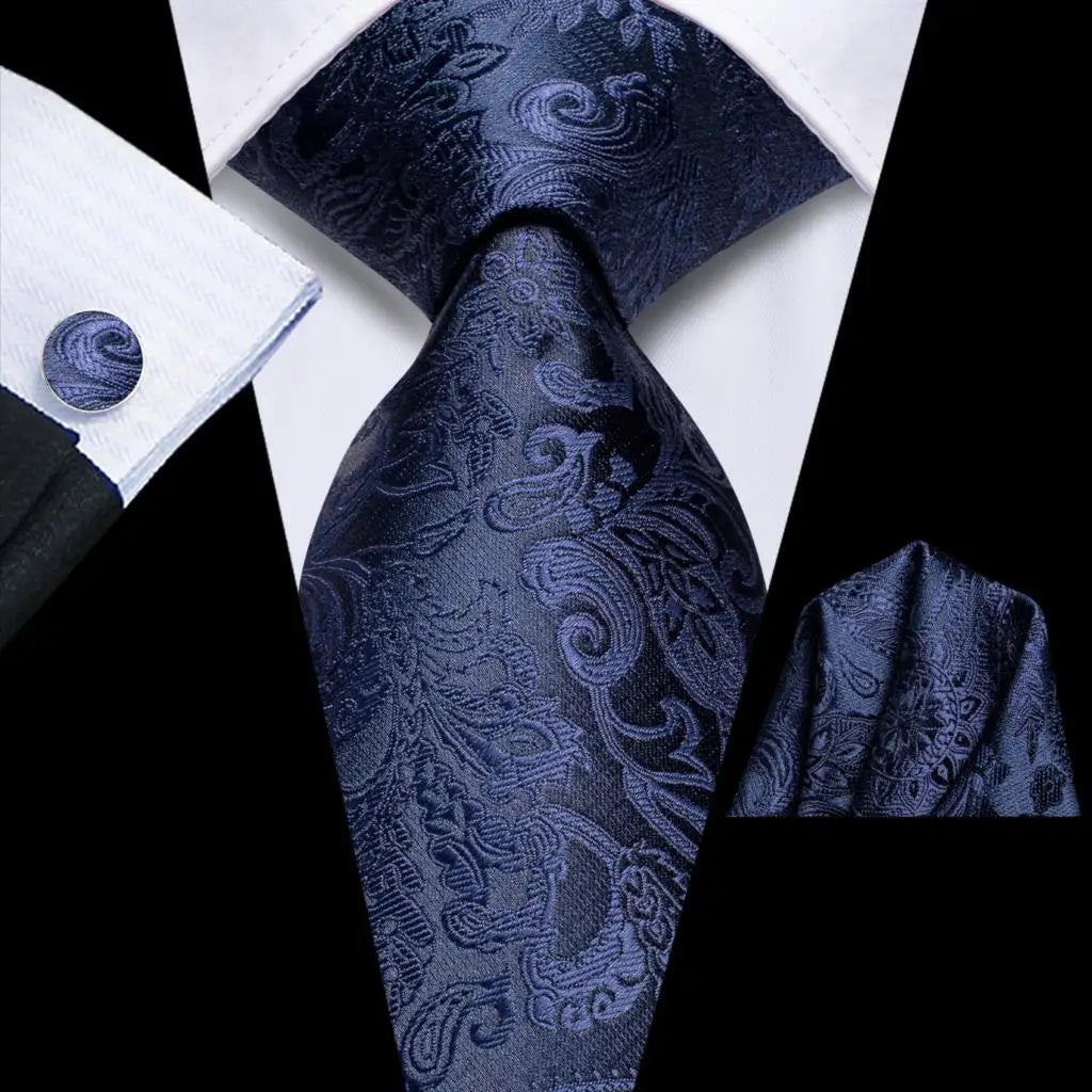 Hi-tie Solid Orange Blue Mens Fashion Necktie Handkerchief Cufflinks