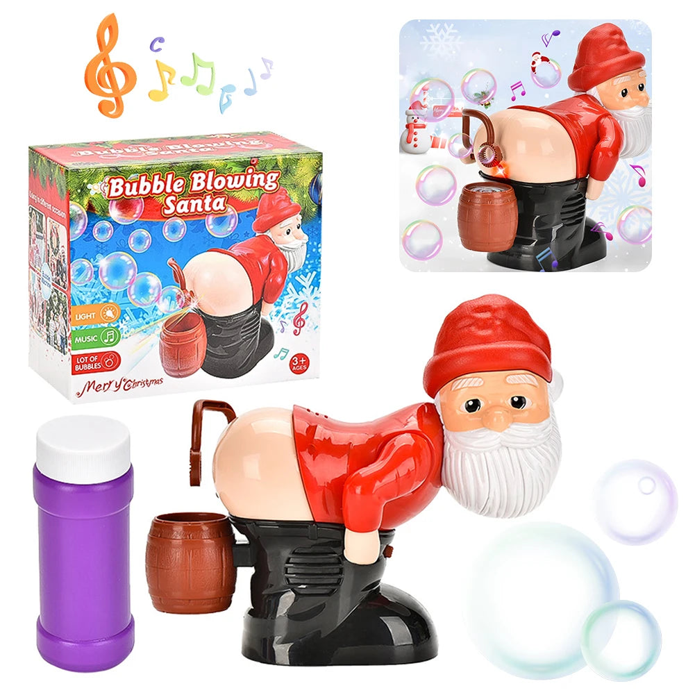 Christmas Santa Claus Bubble Blower with Music & Light Gnomes Farting Bubble Xmas Gift for Boys Girls(No Bubble Solution) Qme
