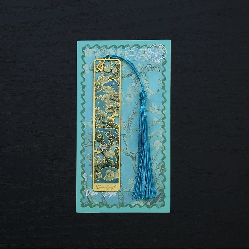 1PC Oil Painting-Style Hollow Metal Bookmark Bookmark With Tassel Pendant, For Book Lovers Writers Readers DIY Bookmarks Qme C