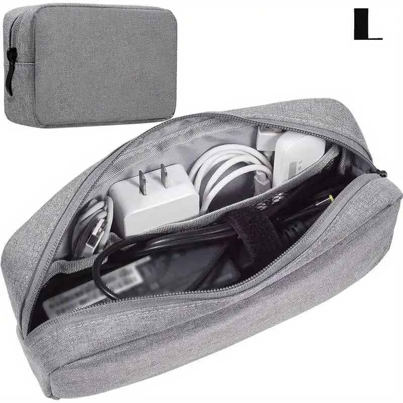 Portable Electronics Storage Pouch Phone Charger Earphone Power Cord Qme grey plus
