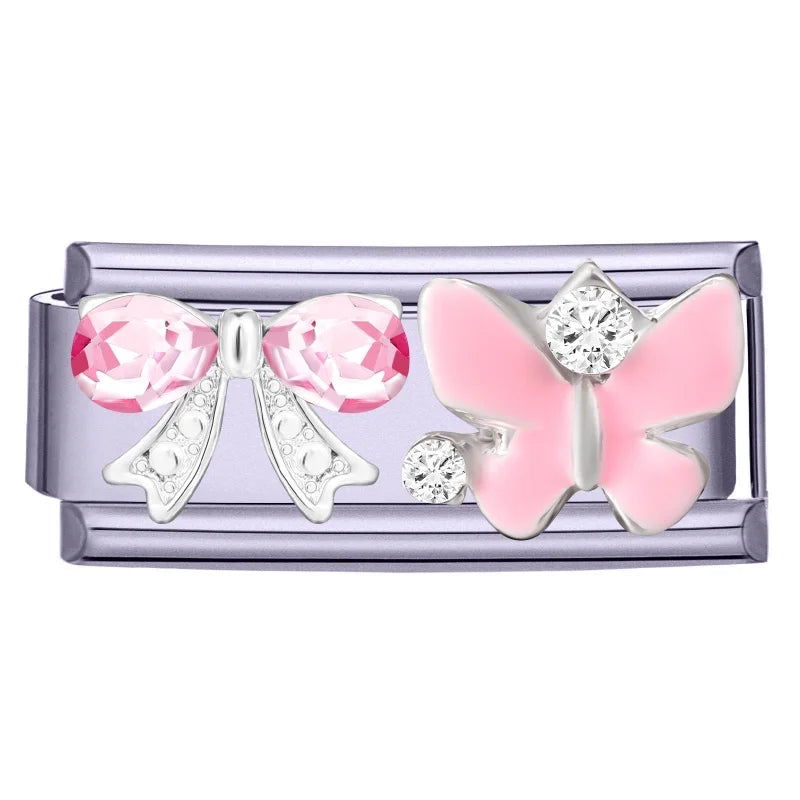 White Zircon Butterfly Stars Moon Bow Flowers Italian Charm Links Fit