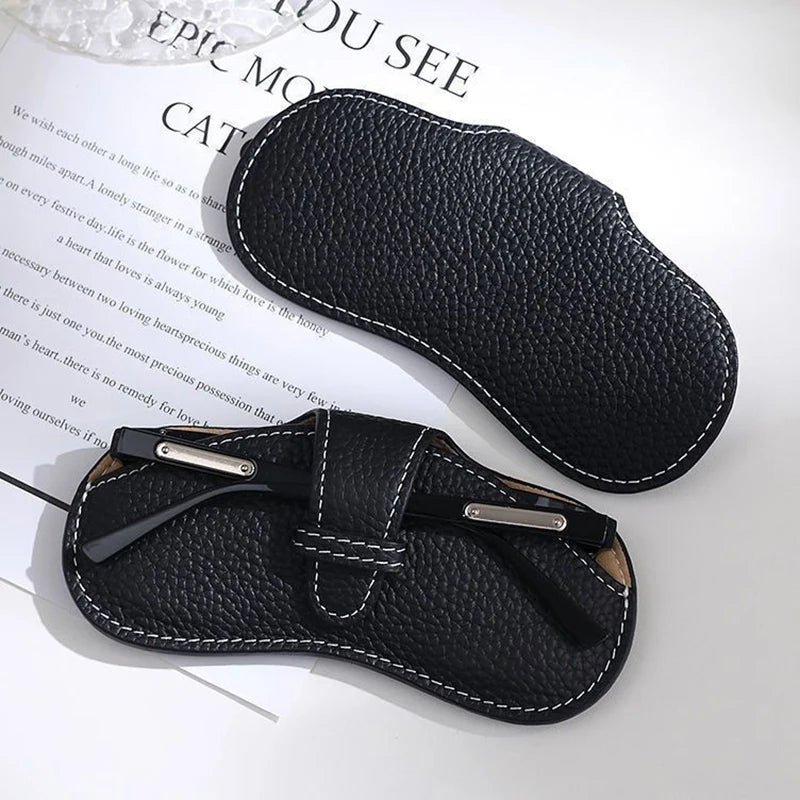 PU Leather Portable Glasses Bag Sunglasses Storage Bags Men and Women Car Glasses Protective Cover Anti-crushing Glasses Clip Qme