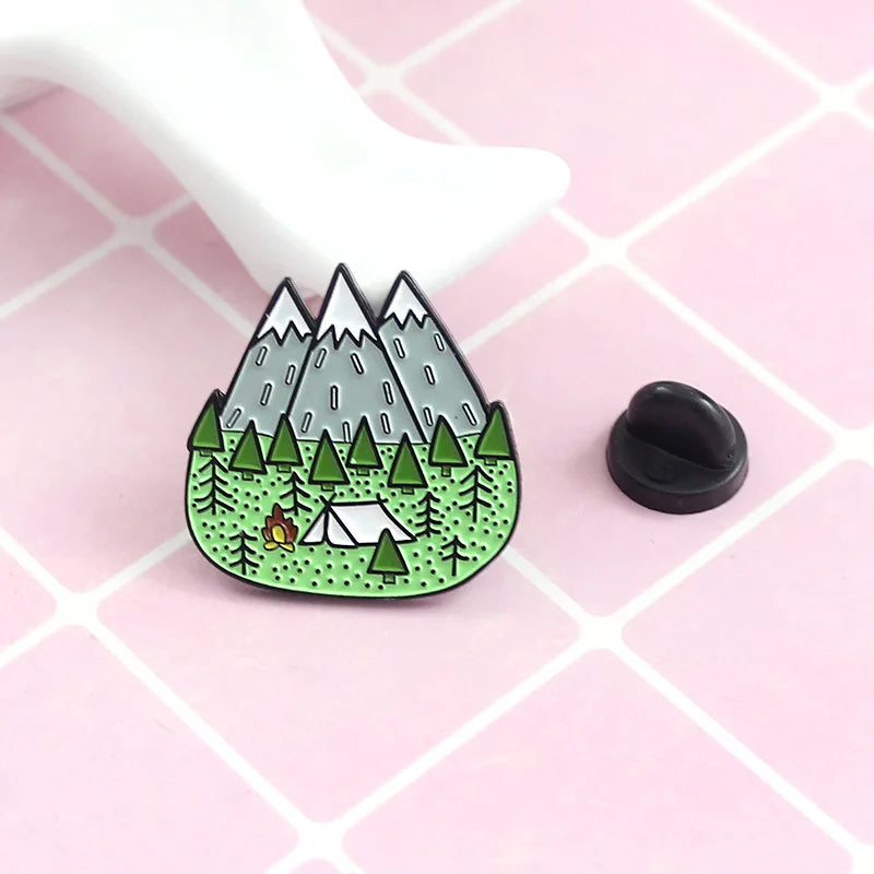 Mountains Wood Jungle Brooches Peak Nature Forest Camping Adventure Amateur Enamel Pin Badge Hat Bag Fashion Jewelry Wholesale Qme