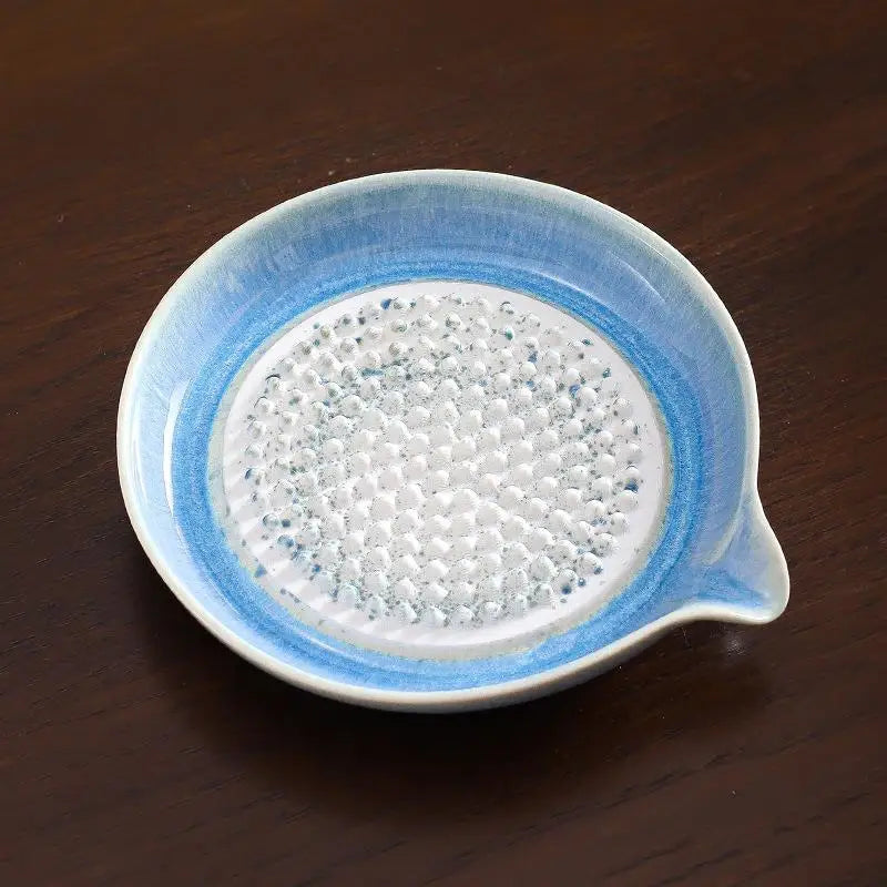 Porcelain Ceramic Garlic Grater Plate Ginger Wasabi Grinder With Spout Kitchen Tool For Paste Making Qme Blue