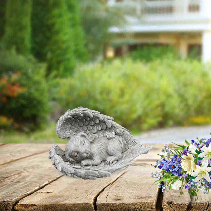 Mini Pet Cat Dog Angel Statue Resin Sleeping Sculpture Memorial Qme