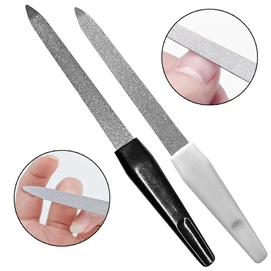 DIY Nail Art Professional File Metal Double Sided Manicure Pedicure Qme