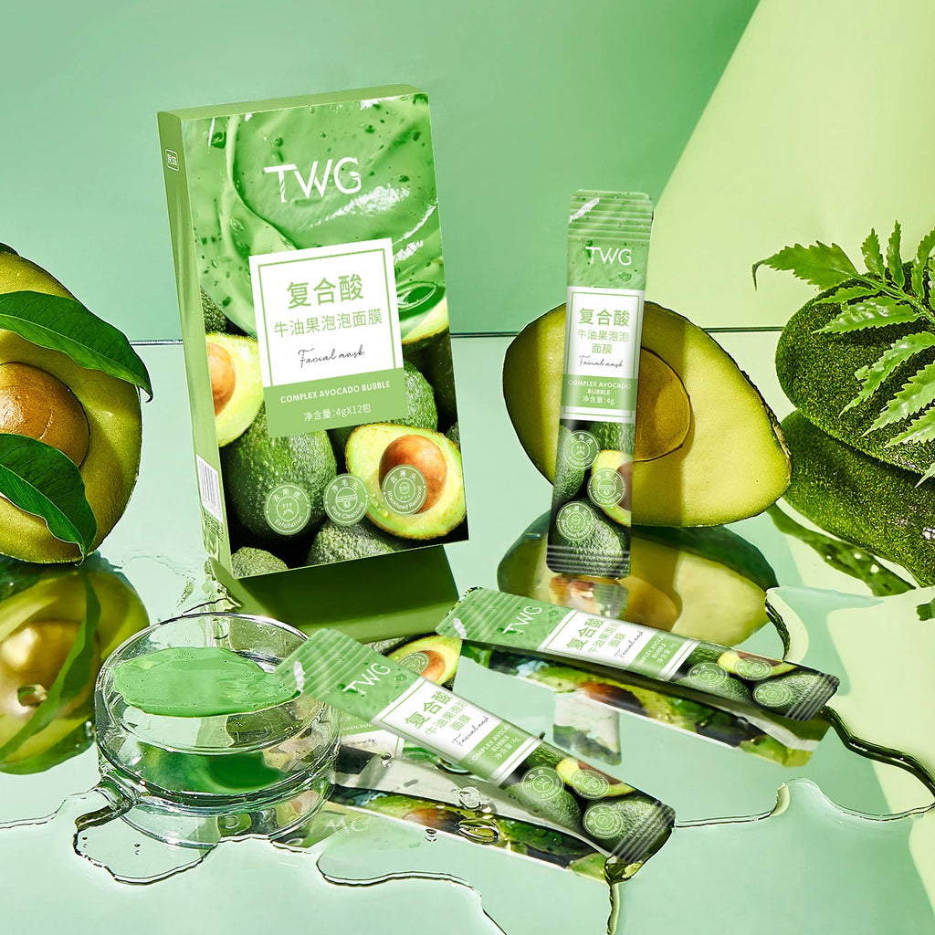 12 piece avocado bubble facial mask set - deep cleansing and moisturizing with glycerin, suitable for all skin types Qme 001