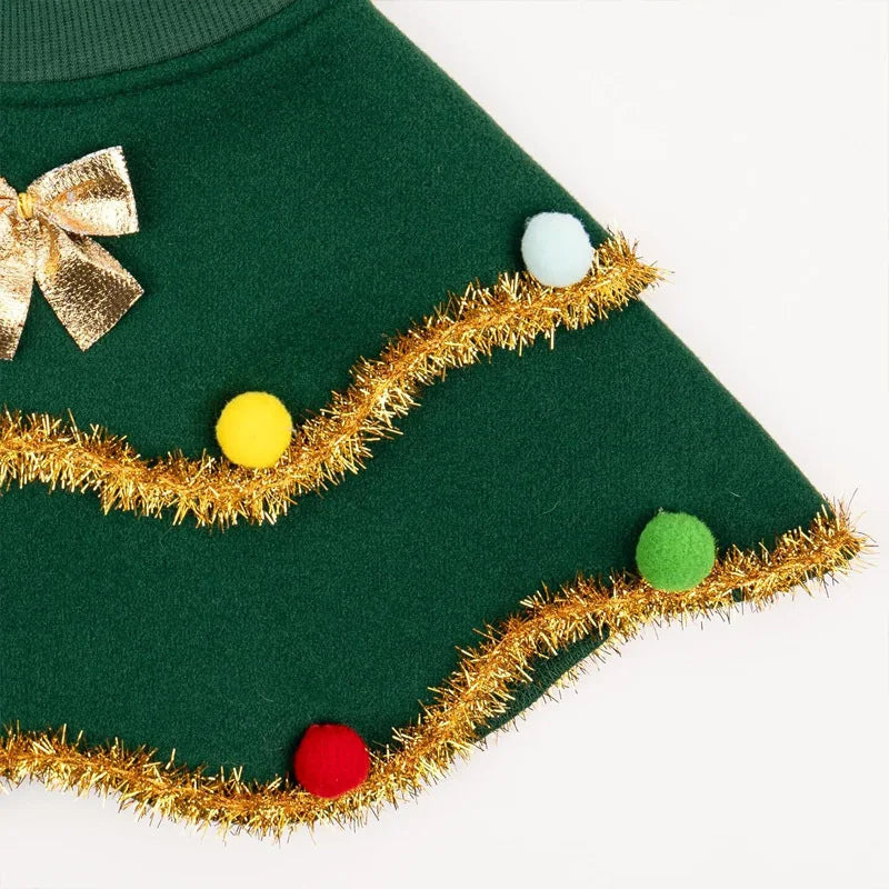 Pet cat and dog Christmas cloak with hat, stars and fluffy balls, suitable for small and medium-sized dogs during Christmas Qme