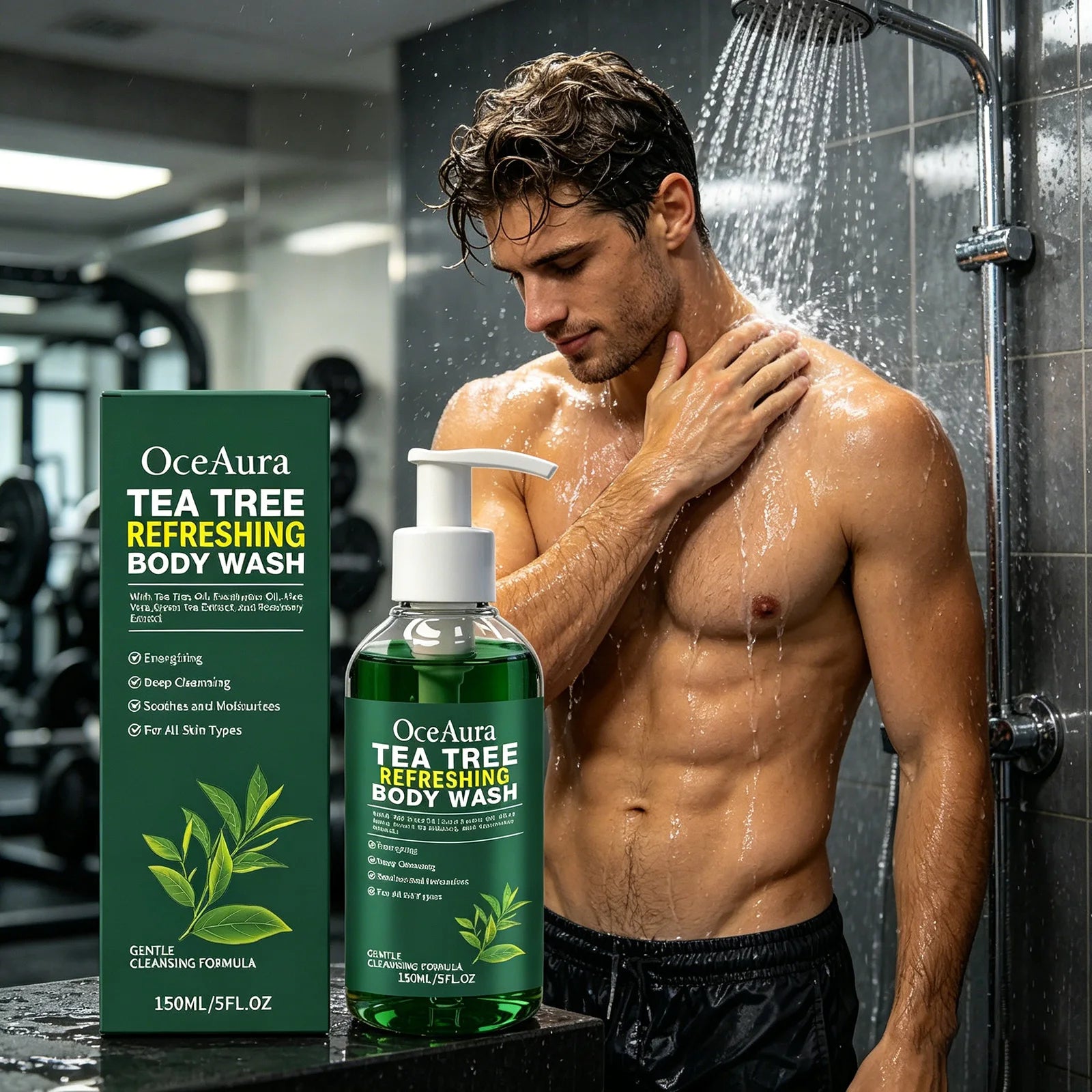 OceAura Tea Tree Body Wash Refreshing Eliminates Odors Dirt Remover Oil Control Deep Cleansing of Skin Care Products Shower Gel Qme