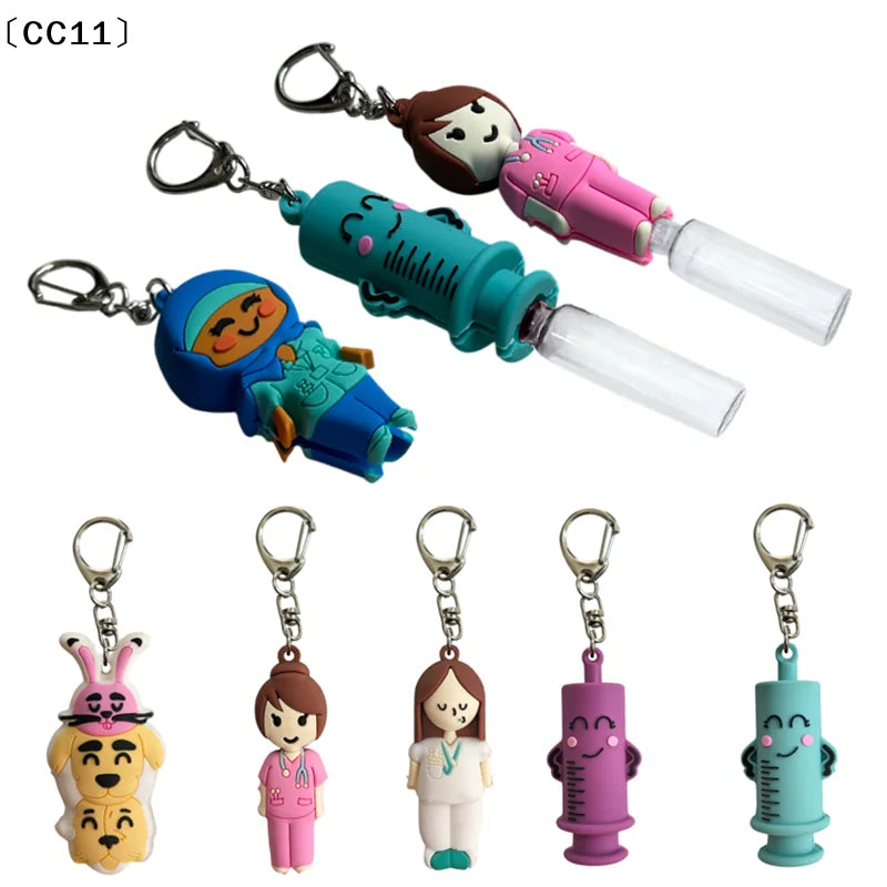 Syringe-shaped Ampoule Bottle Opener Keychain Rubber Cutter Aid Qme