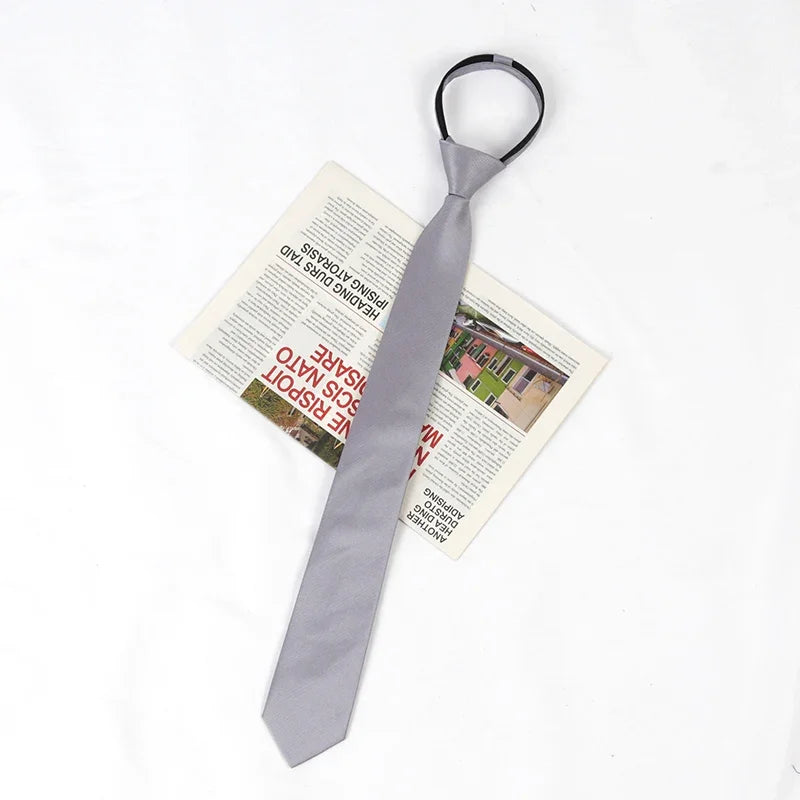 Unisex Black Simple Clip Tie Women Men Zipper Ties Shirt Accessories Qme Dark Grey
