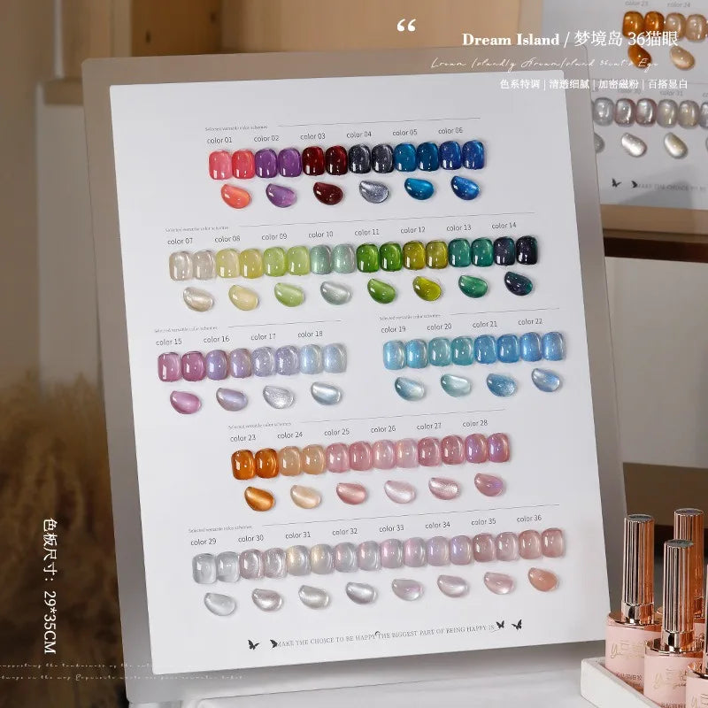 36 Colors Cat Eye Gel Polish Set, 15ml Magnetic Soak Off UV LED Gel Nail Kit, Fine Nano Pigment Shimmer Nail Art Manicure Qme