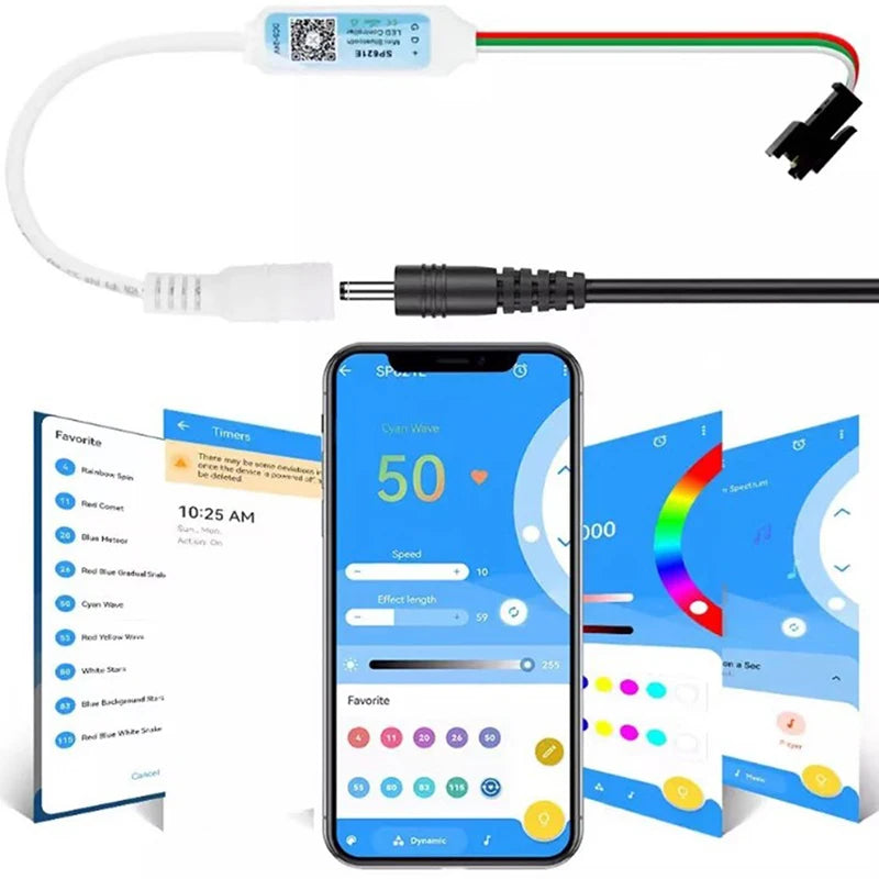 SP621E Mini Bluetooth RGB Controller For WS2811 WS2812 WS2813 LED Strip Light Control -24V. Qme