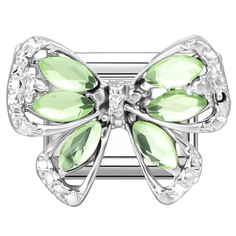 Wholesale Beautiful Flowers Shiny Zircon Bowknot Italian Charm Links Stainless Steel Fit 9mm Bracelet Jewelry Diy Making Gifts Qme Style 16
