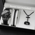 4 Pcs/Set Men's Fashion Casual Business Watches Analog Leather Bracelet Quartz Watch for Man Gift Jewelry Set (Without Box) Qme black 1
