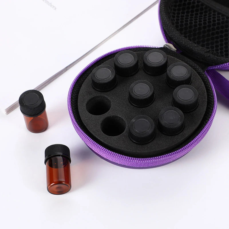 1- PU Portable Essential Oil Case 10 Bottles Perfume Bag Box Travel Qme