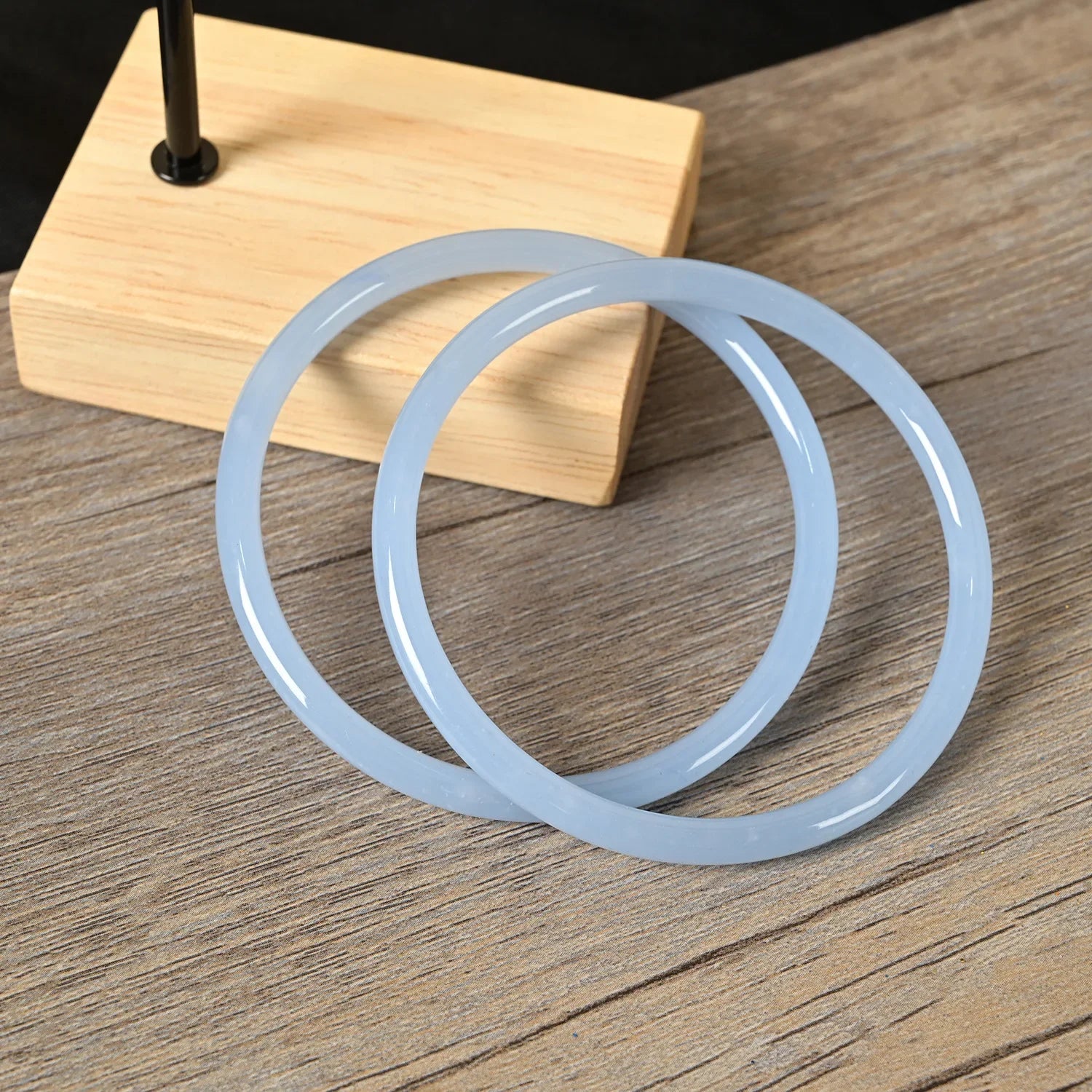 2Pcs/Set Natural Jade Solid Color Jingle Bangles Retro Simple Glass Bracelet Femme Fashion Women's Casual China Jewelry Gifts Qme Aqua Blue 58mm