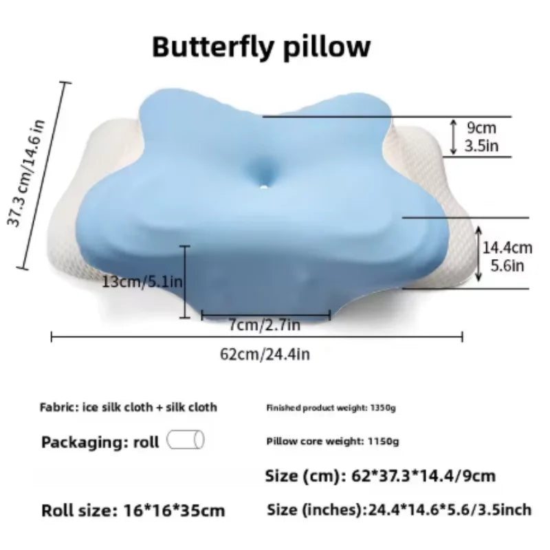 ice silk Butterfly shaped Slow rebound zero point memory pillow with slow rebound protection for cervical spine deep sleep Qme 1pcs blue white