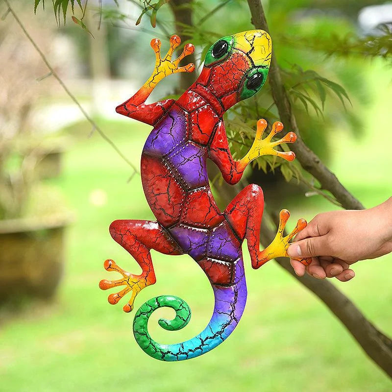 Metal Gecko Yard Garden Decoration for Outdoor Statues Home-garden Wall Decor Miniature Accessories Sculpture Lizard Ornaments Qme