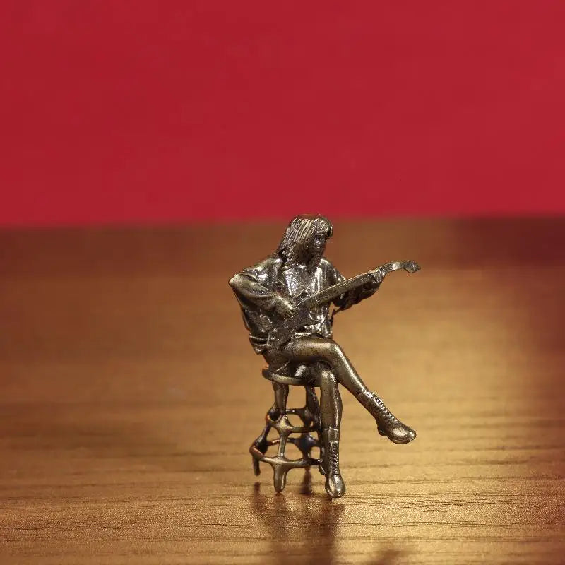 Retro Bar Female Guitarist Doll Figurine Vintage Brass Statue Model Mini Craft Figure Desktop Ornament Office Home Decoration Qme