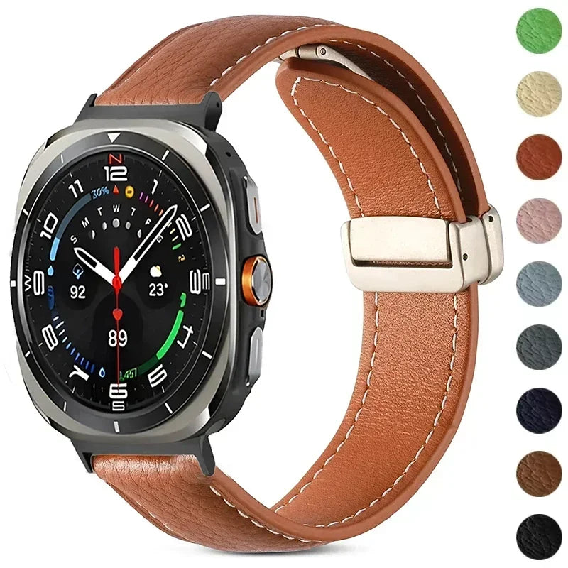 Leather Strap For Samsung Galaxy Watch Ultra 47mm Comfortable Magnetic Bracelet Wristband Galaxy Watch 7 Ultra Belt Accessories Qme