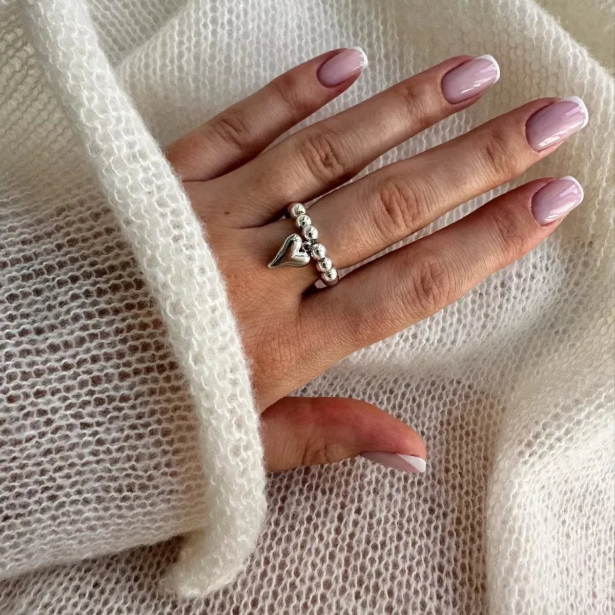 Creative Multiple Options Retro Handmade Simple Beaded Cord Love Heart Pendant Rings Women Girl Silver Color Bead Ring Jewelry Qme