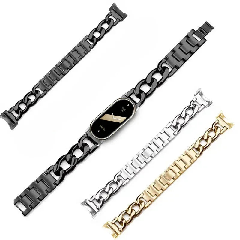 Srap for Mi Band 8 9 Straps Wristband Fashion Single-Lap Chain Metal Sport Women Smart Bracelet Replacement Accessories Qme