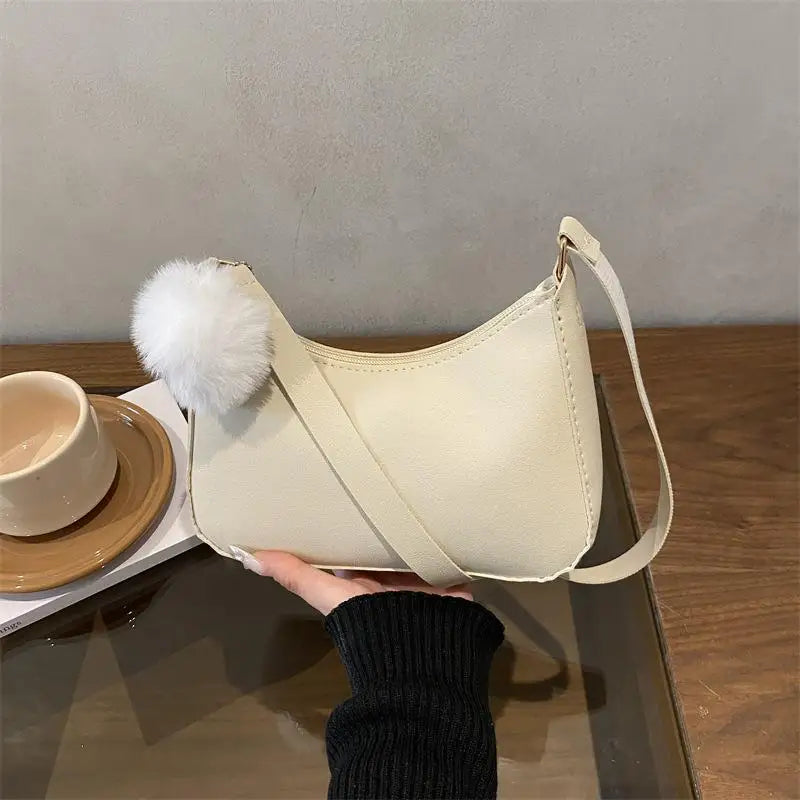 1Pcs Trendy And Simple Solid Color New Small Square Bag High Quality Fashion Single Shoulder Armpit Bag With Hairball Qme size1 C