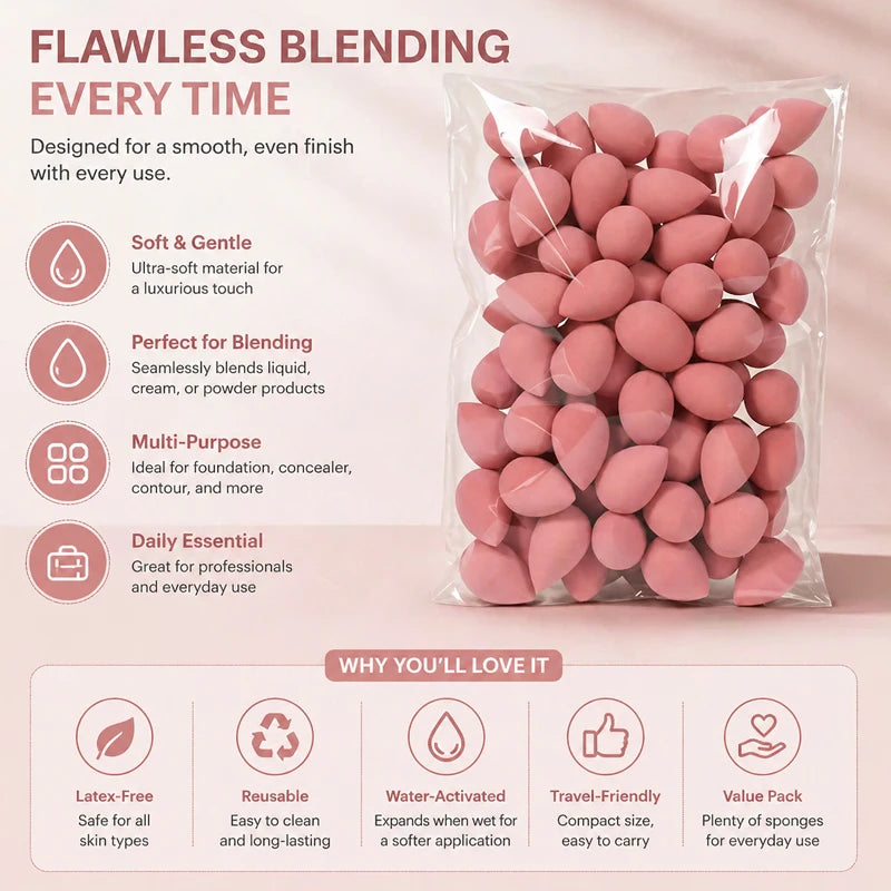 20 Mini Pink Makeup Sponges Foundation Mixing Suitable Liquid Cream Qme
