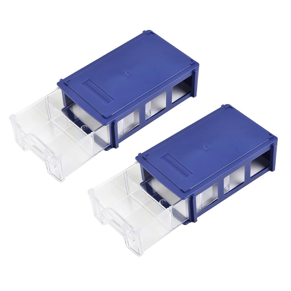 2 X Stackable Plastic Hardware Parts Storage Organizer With Clear Drawers For Screws Components Crafts Sewing Supplies Qme blue