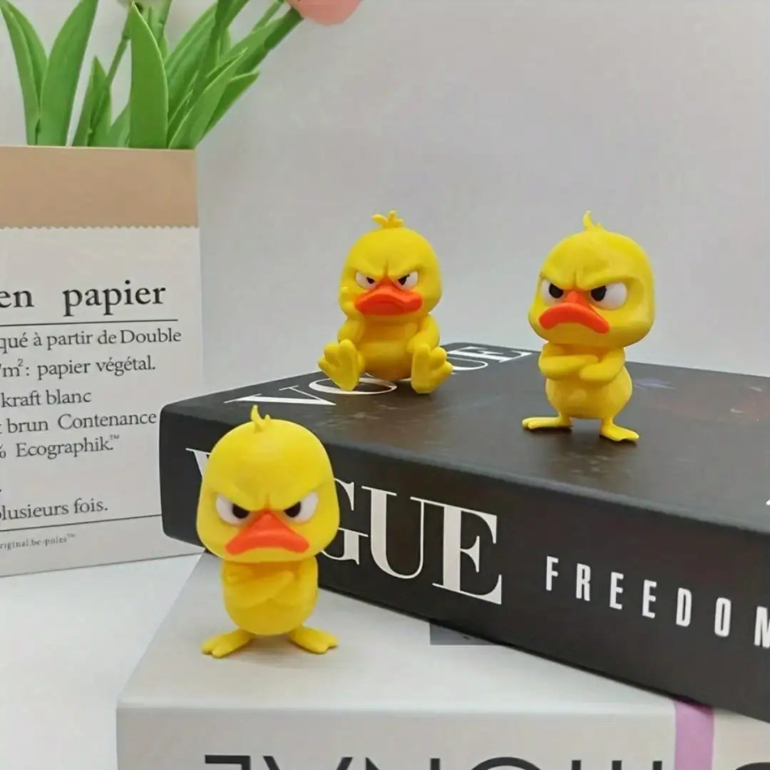 Angry Yellow Duck Statue Funny Figurine Expressive Face Crossed Arms Qme