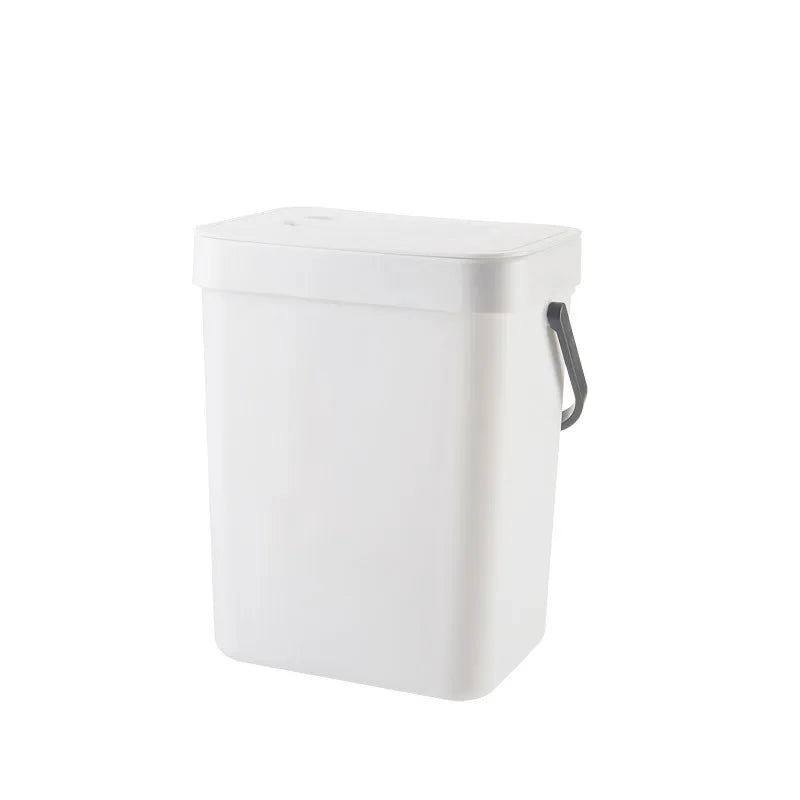 Large Capacity Under Cabinet Trash Can with Lid,Thickened Hanging Garbage Bin No Drilling,Space-Saving Simple Style for Kitchen Qme White 3L