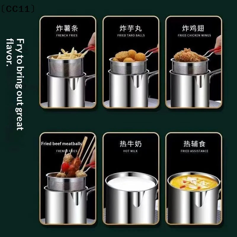 Deep Frying Pot Kitchen Fryer Strainer Stainless Steel Tempura Pan Qme