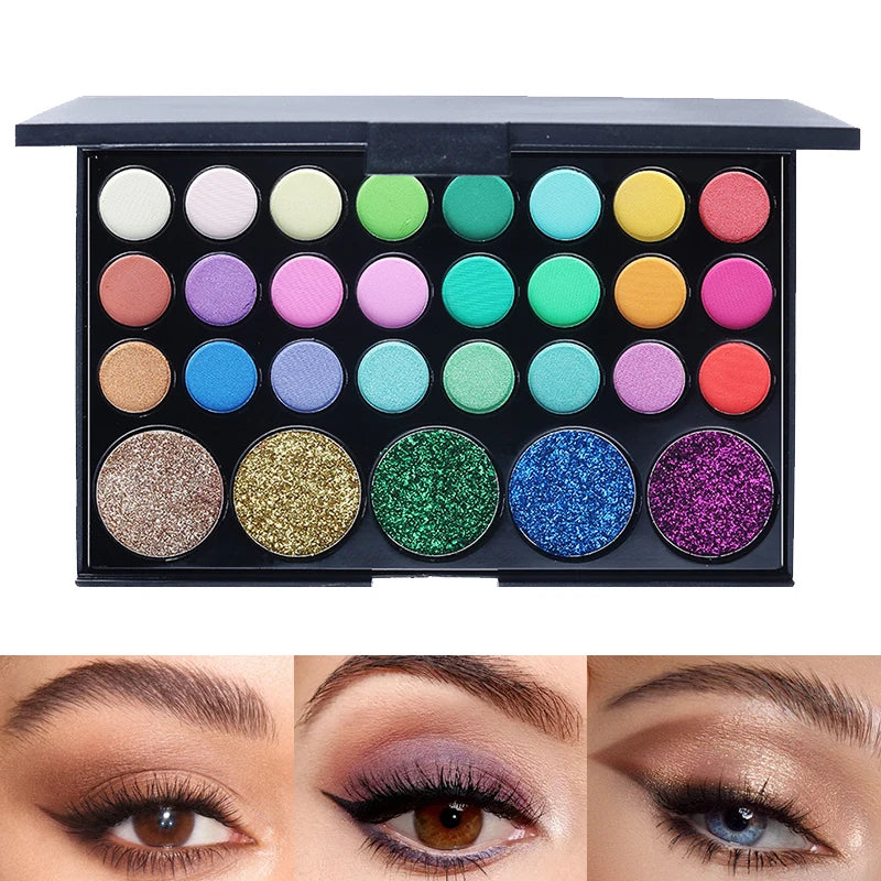 29 Colors Matte Shimmer Eyeshadow Palette Vibrant Neon Nude Glitter Qme 02