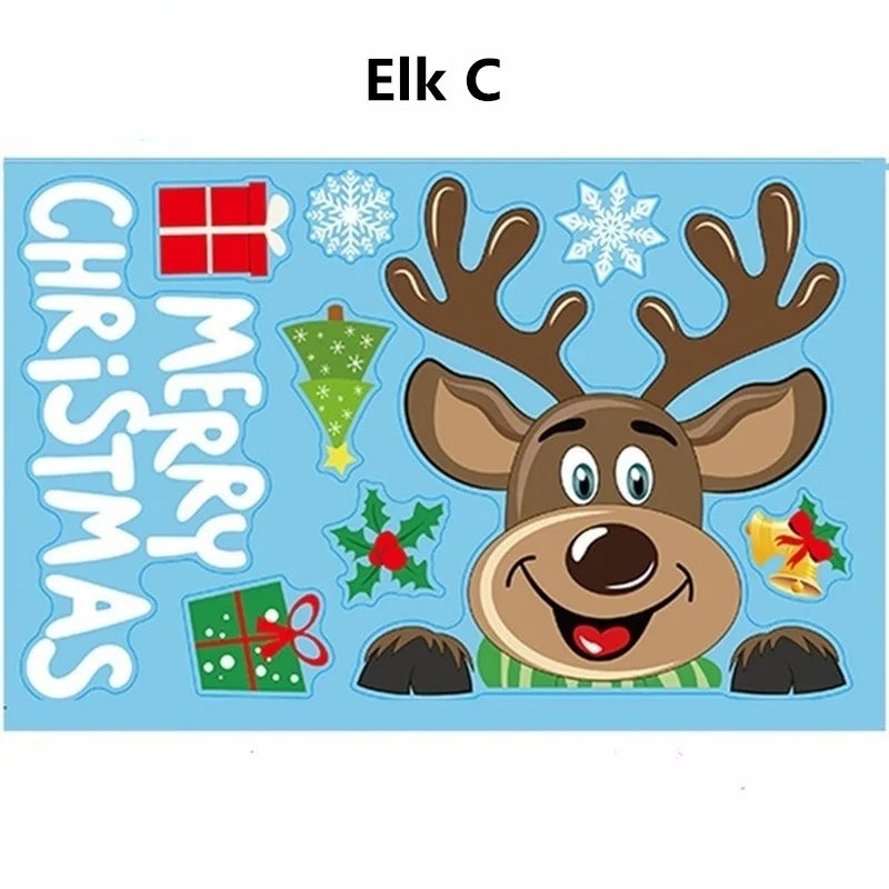 Snowflake Santa Elk Christmas Colorful Static Glass Sticker Window Home Decoration Qme Elk C