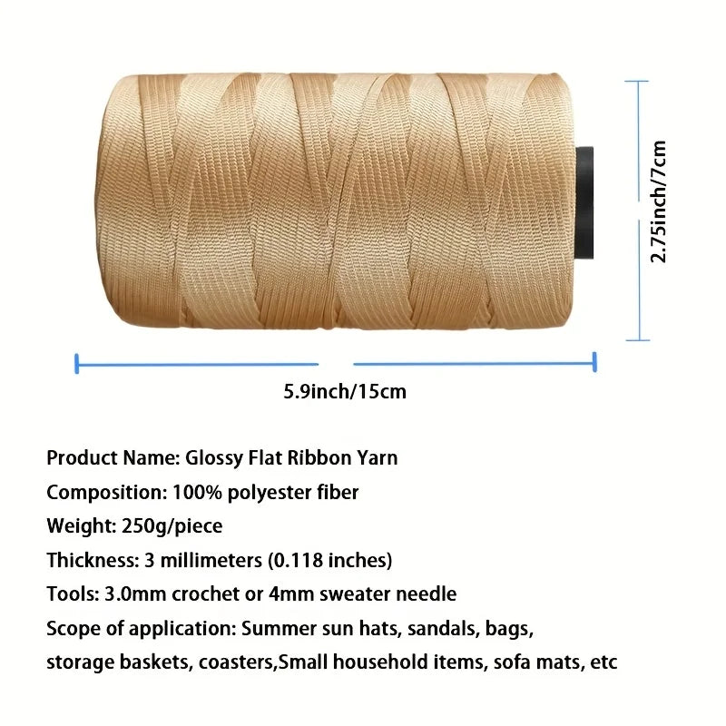 250g Of flat belt Thread, Light polyester Flat Band Yarn, Hollow Yarn, Hand-knitted Hook, DIY Summer Cool Sun Hat, Cushion Qme