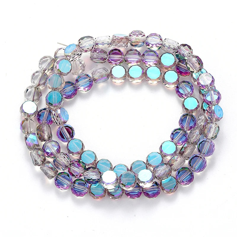 Flat Round Glass Beads Transparent Faceted Glass Spacers Colorful Coin Beads Crystal Loose Beads for Jewelry Making DIY Bracelet Qme Color 6 8mm-80pcs