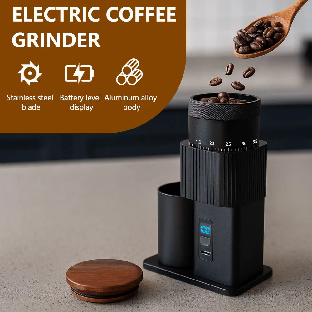 Coffee Grinder Electric Adjustable Bean Burr USB Portable Mill Pour Qme
