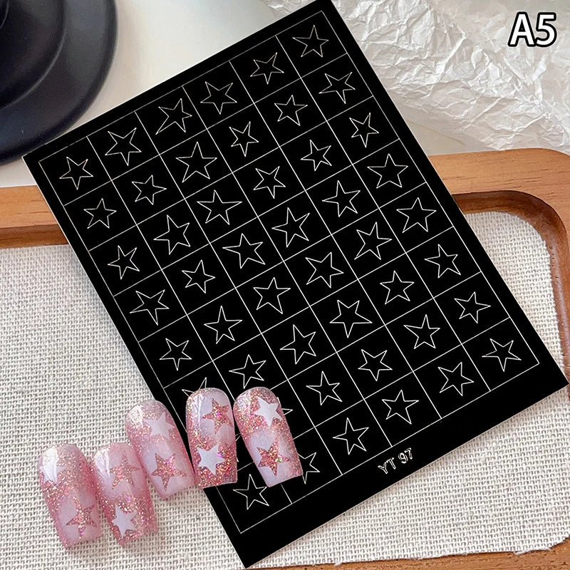 Airbrush Stencil Nails Heart Bow Stars Pattern Hollow Nail Sticker Qme A5