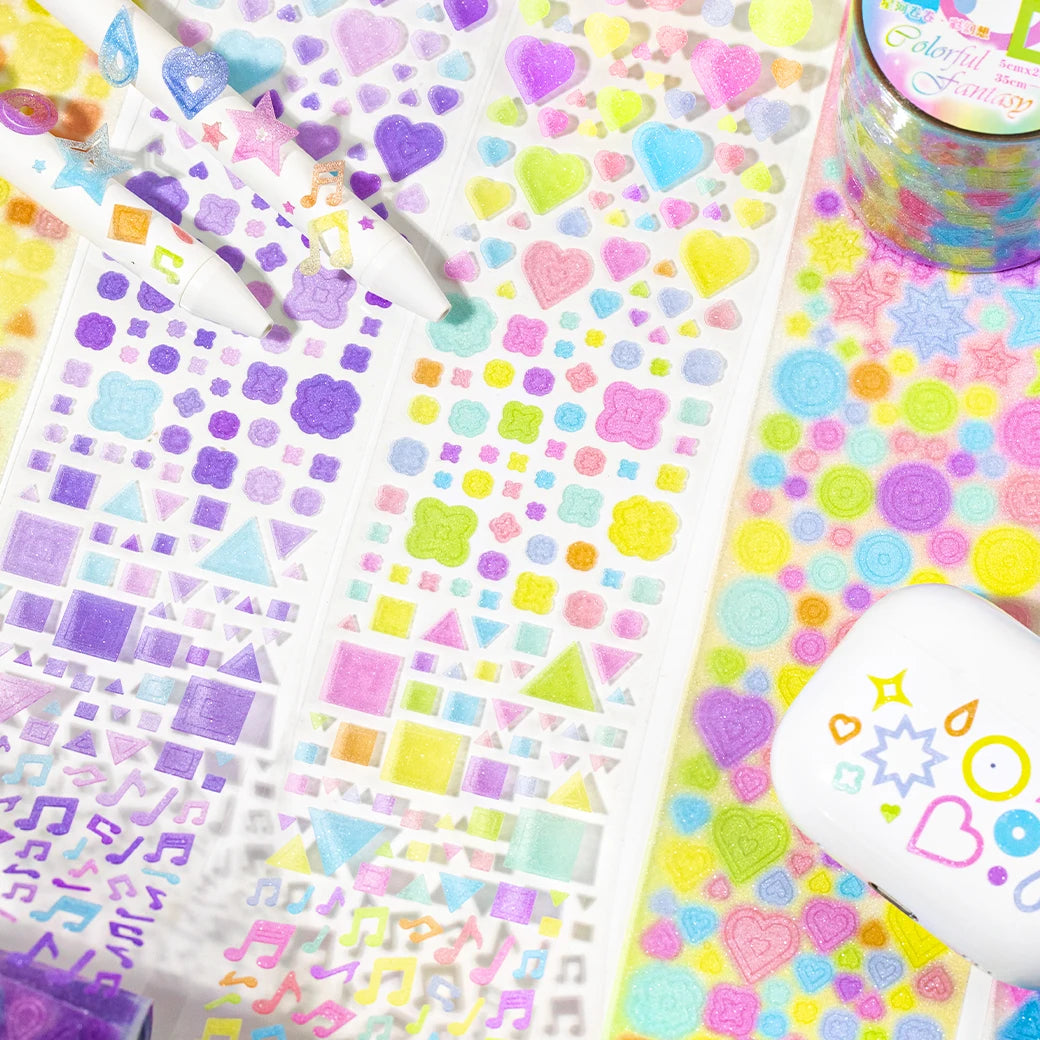 Cute Y2K Glitter Ins Style Decoration Adhesive PET Tape Planner Handbook DIY Scrapbooking Journal Collage Material Stickers Qme