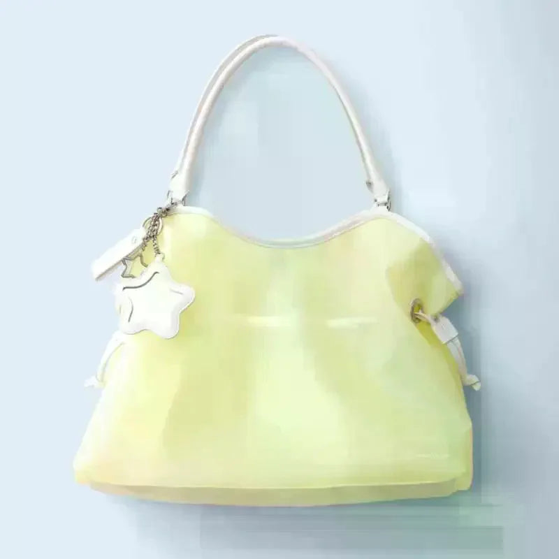 Candy Color Transparent Waterproof Pvc Handbag Fashion Large Capacity Jelly Bag Portable Shoulder Bag Trendy Storage Bags Qme
